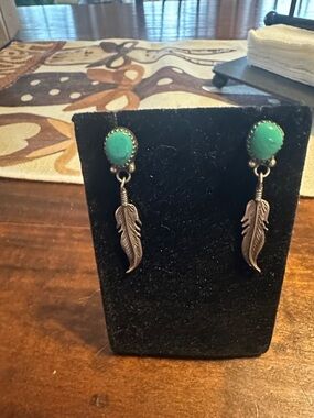 Turquoise-Accent Feather Drop Earrings for Women